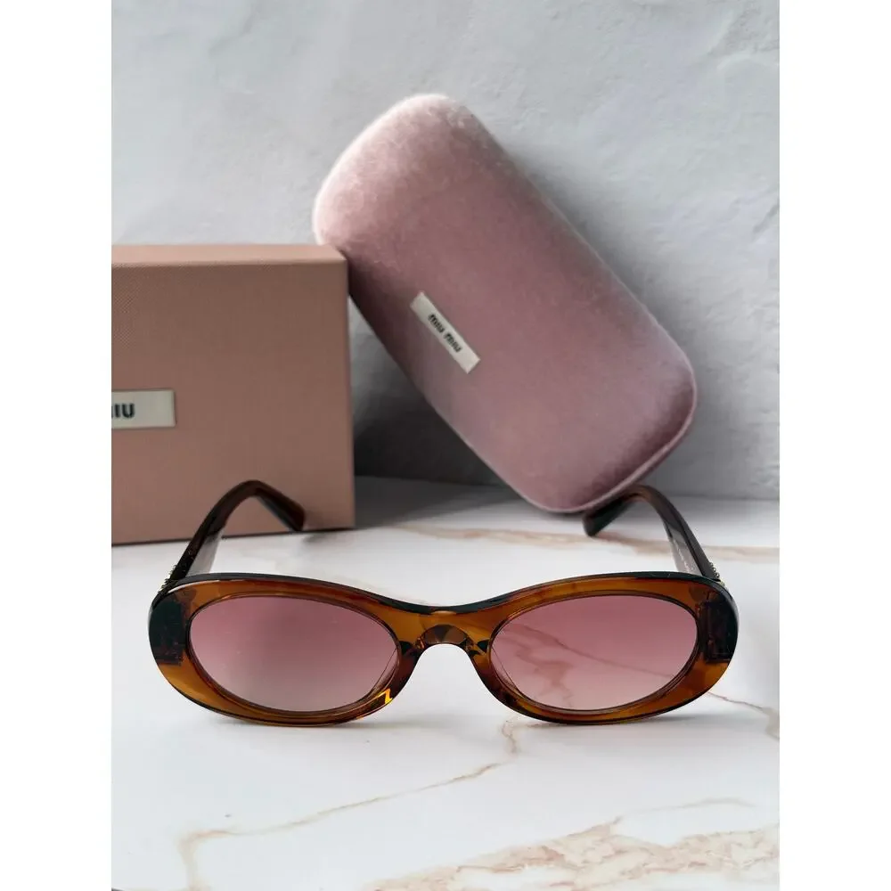 NEW Miu Miu MU06ZS Brown Oval Sunglasses